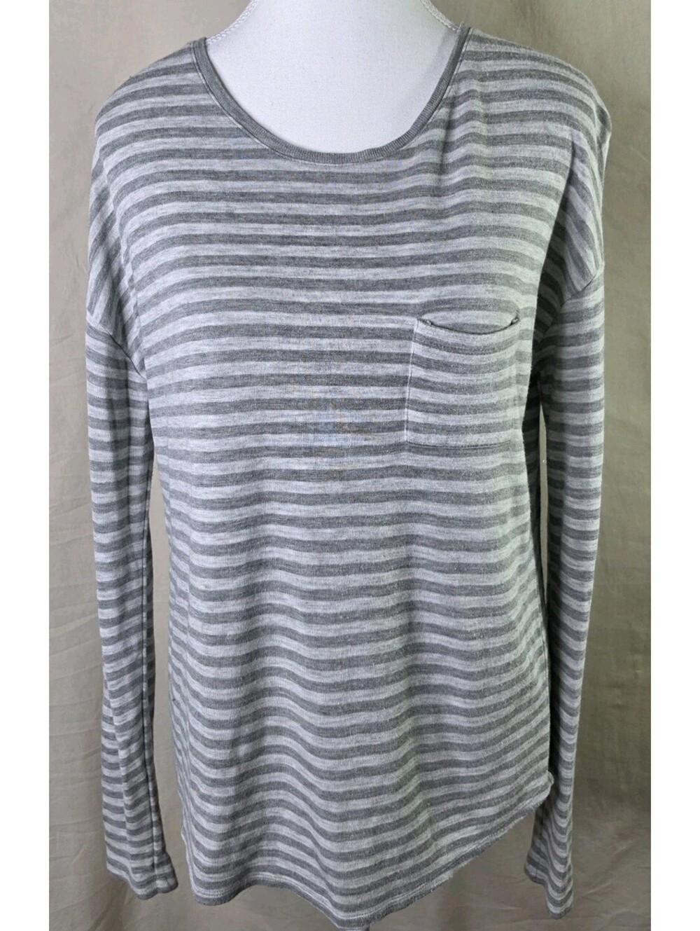Vince Gray Striped Long Sleeve Pocket Pullover Top Women's M